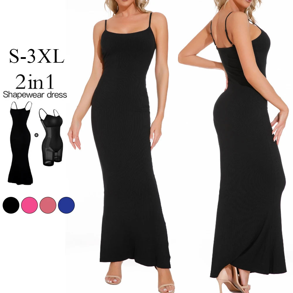 Perfect Silhouettes Spagehetti Strap Shapewear Dress 👉2 in 1!